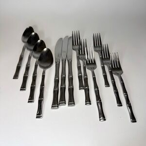 Vintage Exotic Bamboo Imperial Stainless Steel Korea Flatware Lot Tahitian 13pc